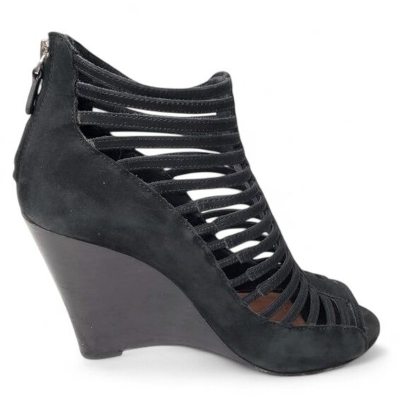 Rebecca Minkoff Sydney Wedge Heels Women's Cage Cutout Black Suede Gladiator 9M - Picture 6 of 11